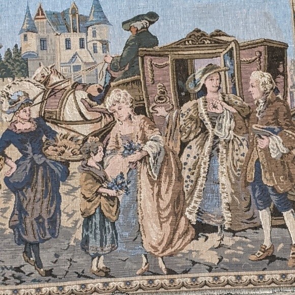 French tapestry wall woven romantic farmhouse carriage - Picture 6 of 7